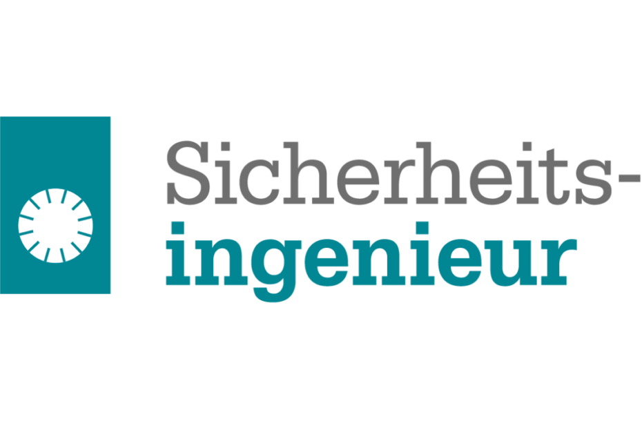 Das Logo des Fachmagazins Sicherheitsingenieur: auf der linken Seite ist ein petrolfarbenes Rechteck mit einem Plakettenicon abgebildet. Rechts davon ist das Wort Sicherheitsingenieur zu erkennen.