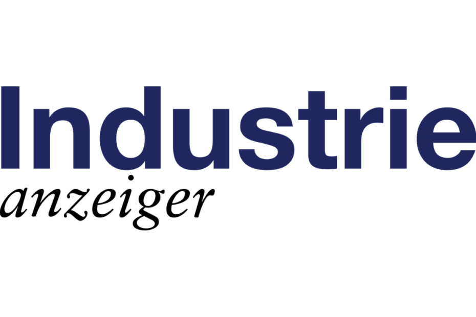 Das Logo des Industrieanzeigers: Das Wort Industrie in dunkelblauer Schrift. Darunter in einer grau-kursiven Schrift das Wort Anzeiger.